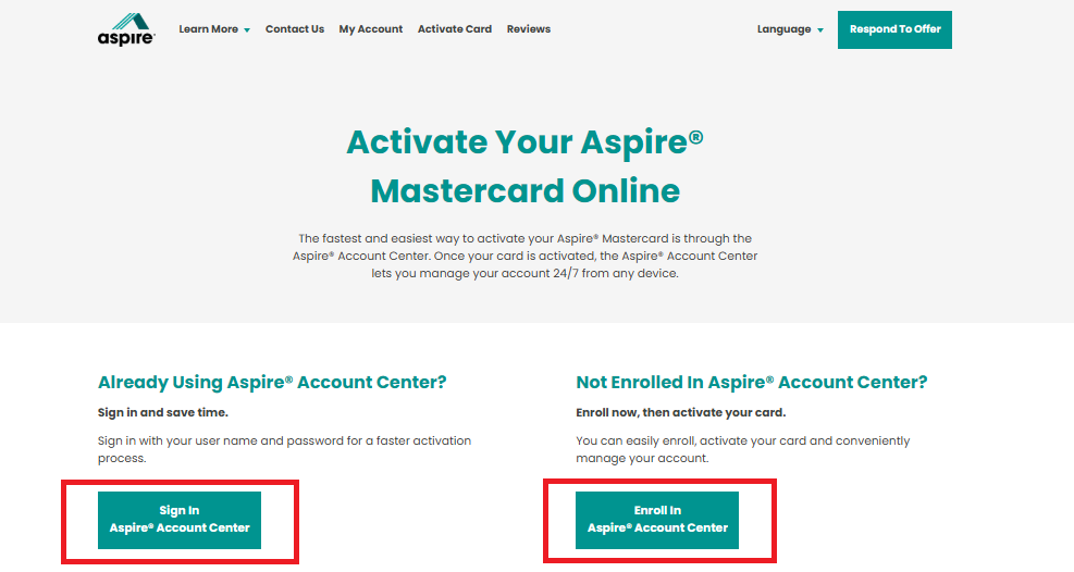 Activate Your Aspire Mastercard Online