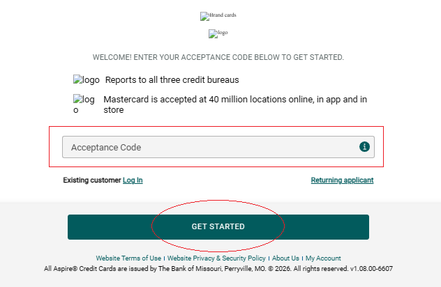 Aspirecreditcards.com Acceptance Code